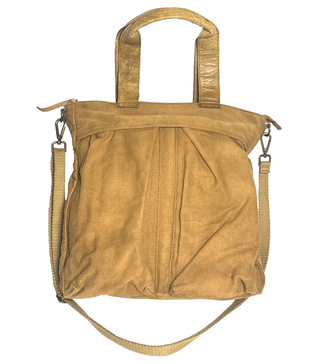 Free People We The Free Brown Tote Laptop Bag Womens Zip Top Canvas Leather