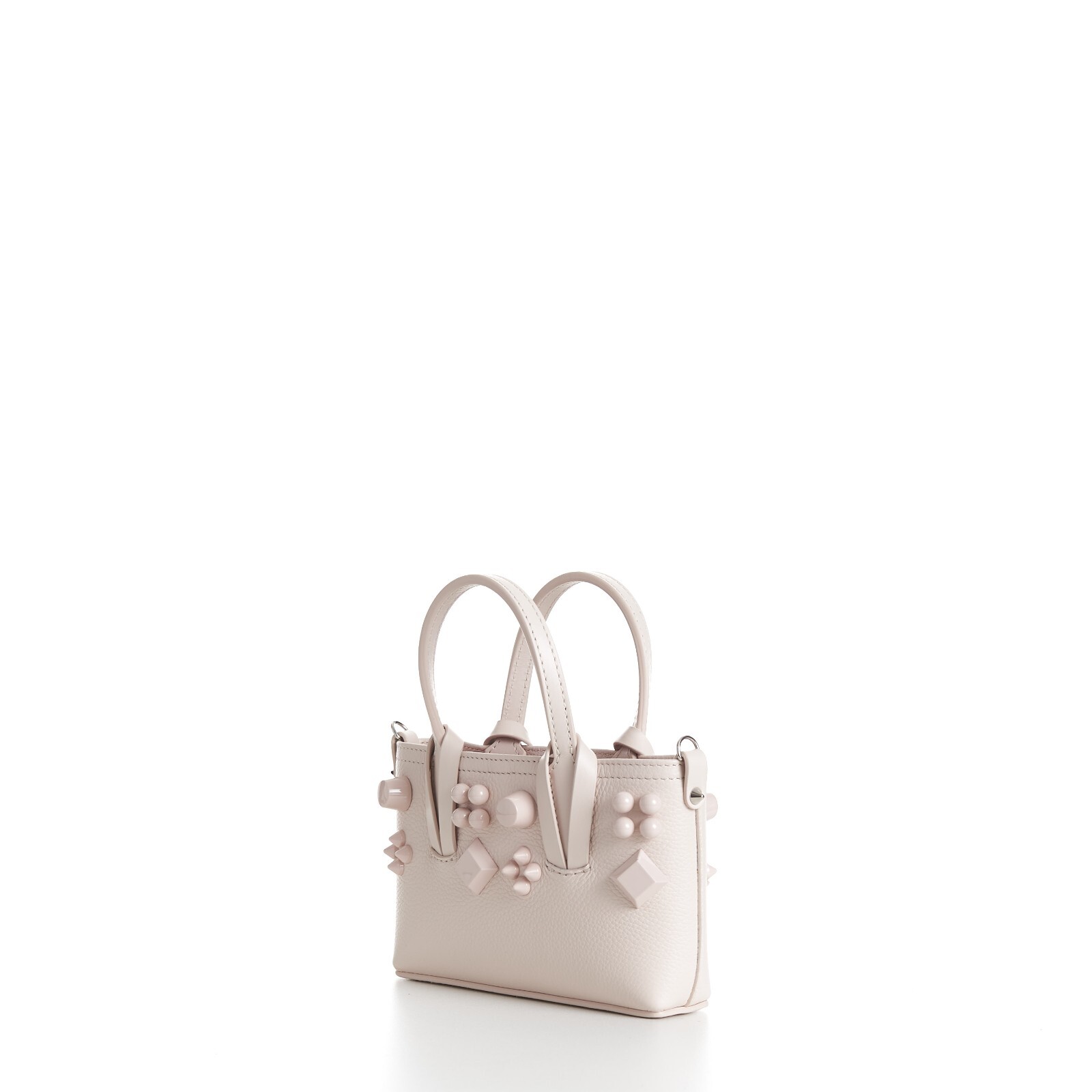 CHRISTIAN LOUBOUTIN 1390$ Mini Cabata E/W Bag – Milk White Leather, Spikes