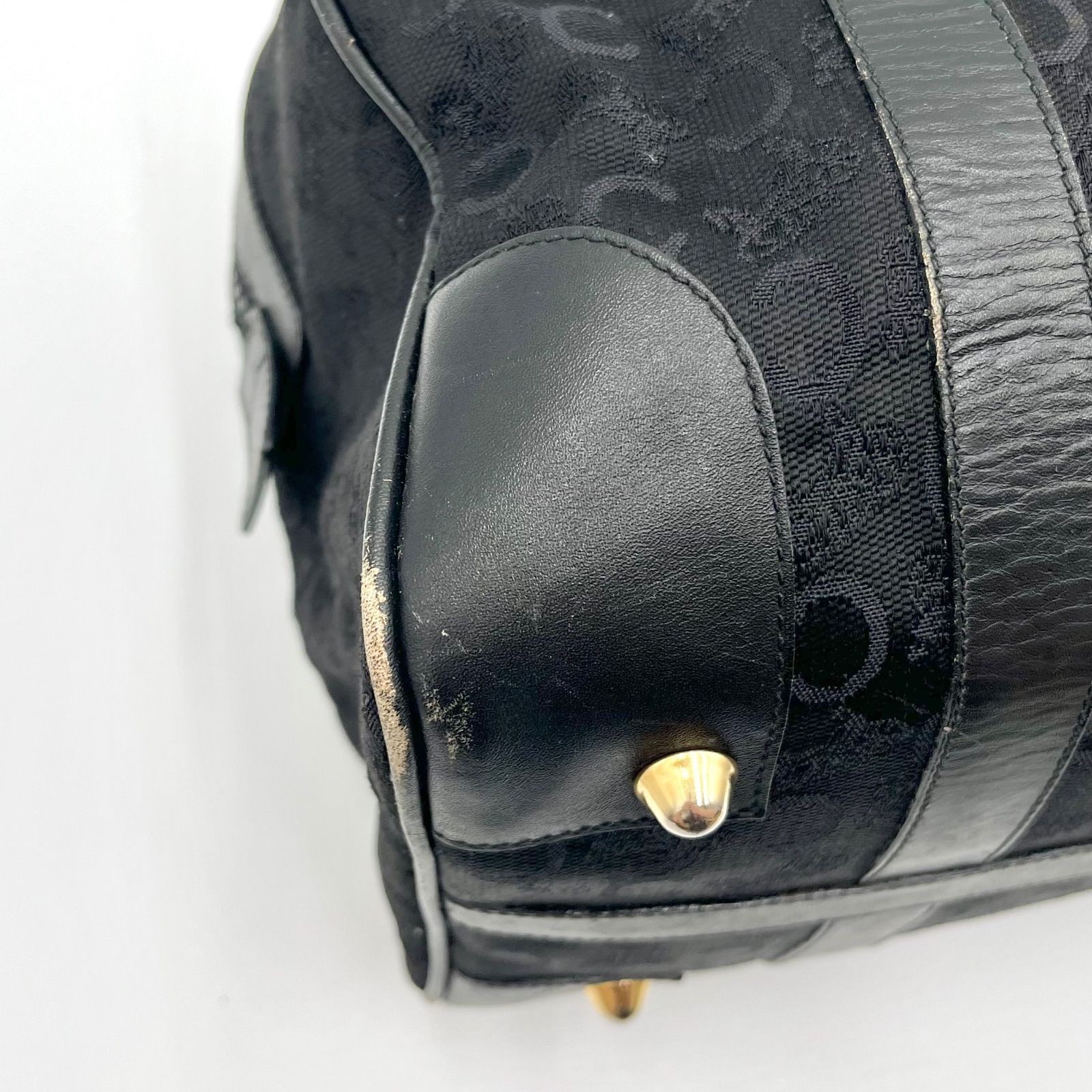 Auth Celine C Macadam Mini Boston Bag Canvas × Leather Handbag Black 2Y9274