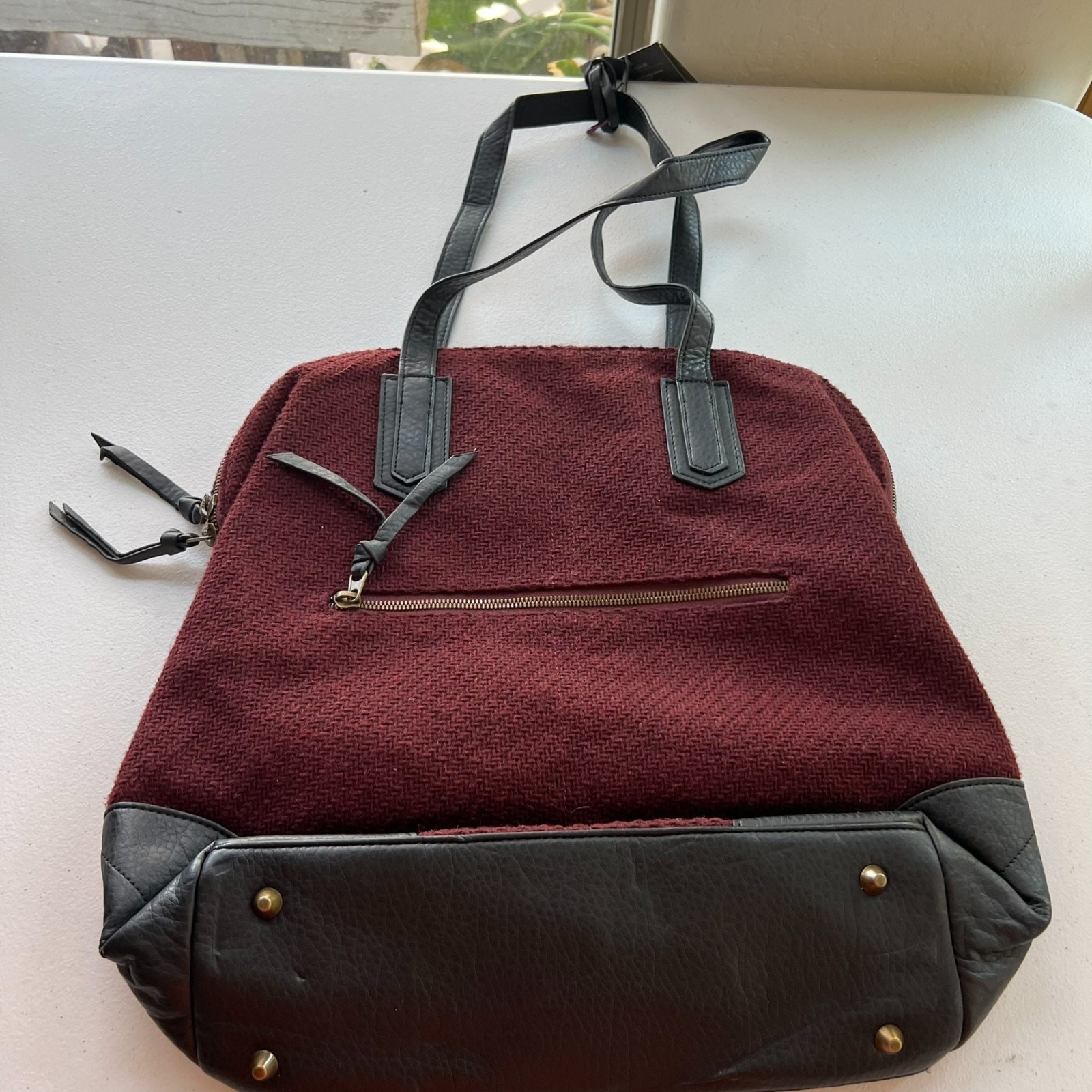NWT Pistil Bag Women’s Burgundy Tote Vegan Leather Wool Blend Floral Lining