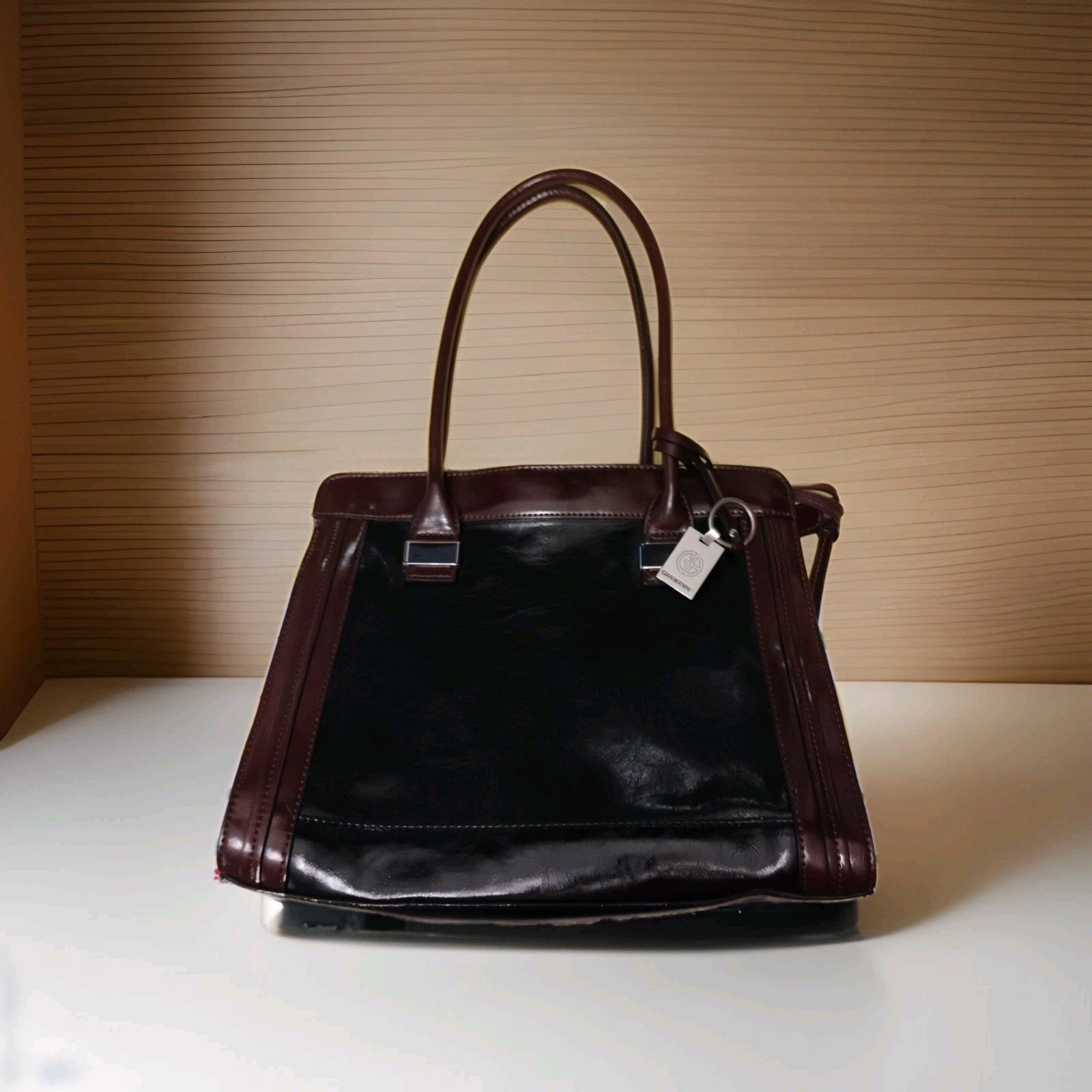 Gianni Bernini Black With Brown Trim Shoulder Bag B12