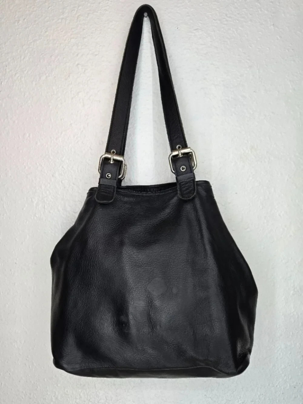 Vintage Harley Davidson Black Logo Pebble Leather Shoulder Bag Purse Tote Snaps