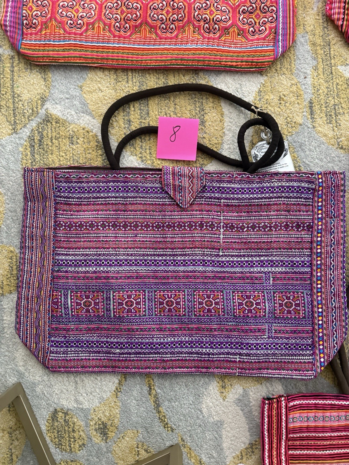 Hmong Large tote bags with tab handmade in Vietnam