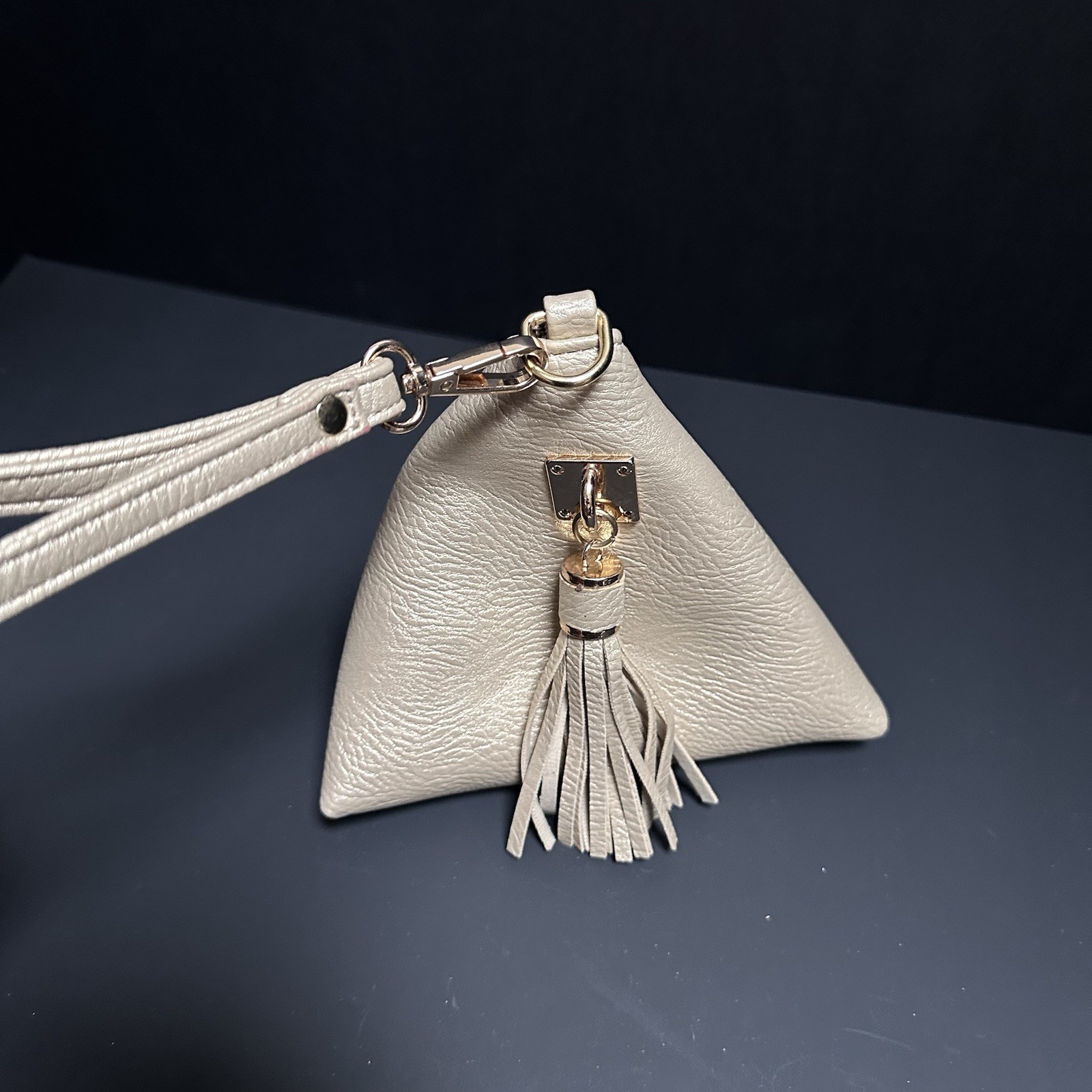 Ivory Solid Wristlet Coin Wallet with Zipper Closure, Wrist Strap & Tassel