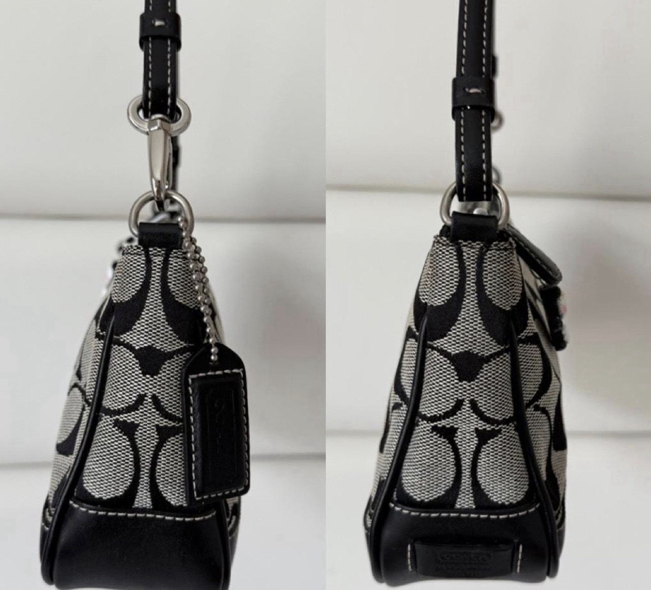 Coach Signature Logo Small Zip Shoulder Bag w/ Adjustable Strap Black Gray