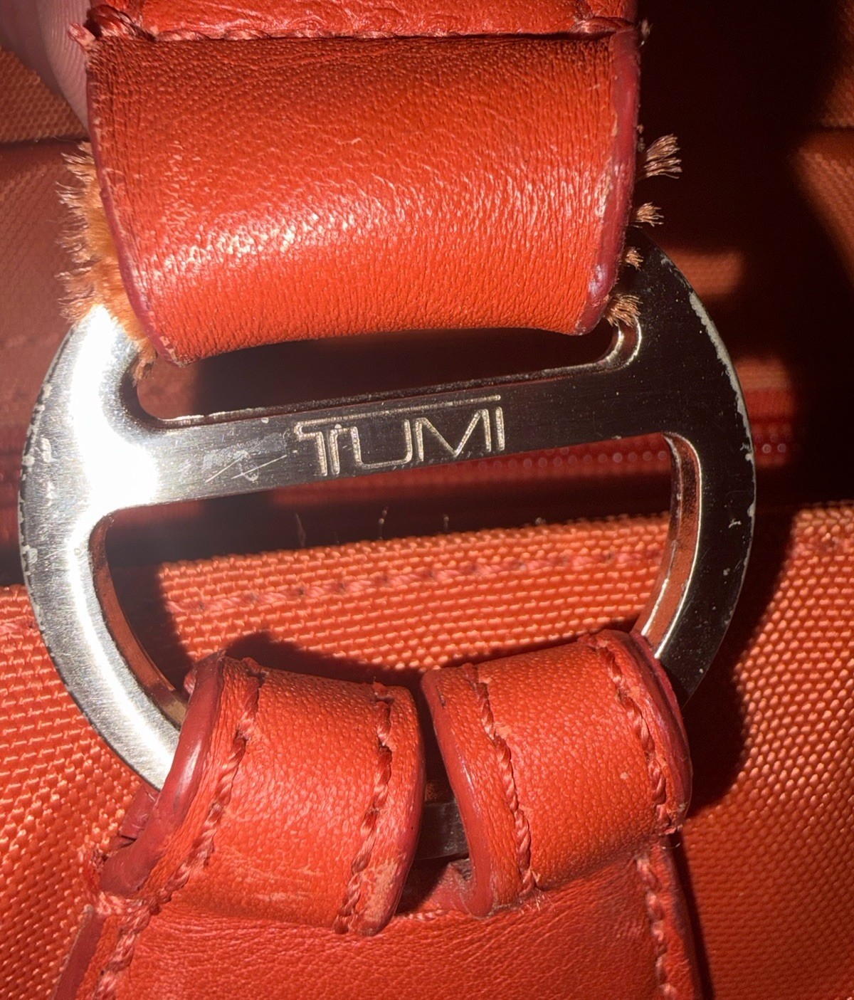 Tumi Tangerine Nylon Carry Bag / Purse Orange W Teal Lining Tracer Plate Ser. #
