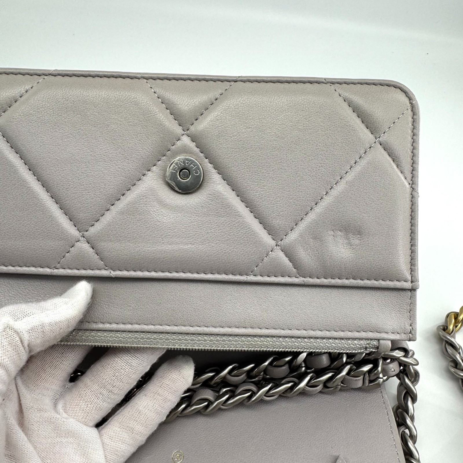 Authentic Chanel Quilted Lambskin WOC Grey Mixed Metal (Silver and Gold eBay AG