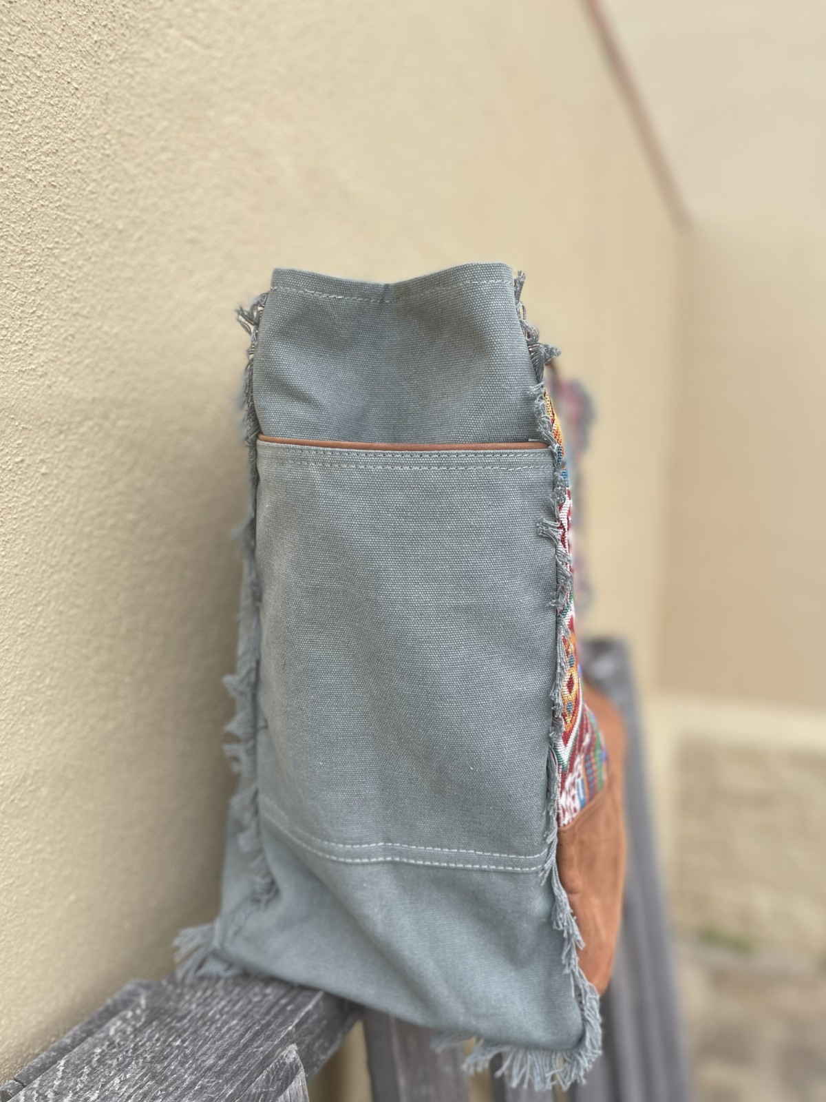 Red Woven Bohemian Tribal Canvas Design and Leather Conceal Carry Weekender Bag