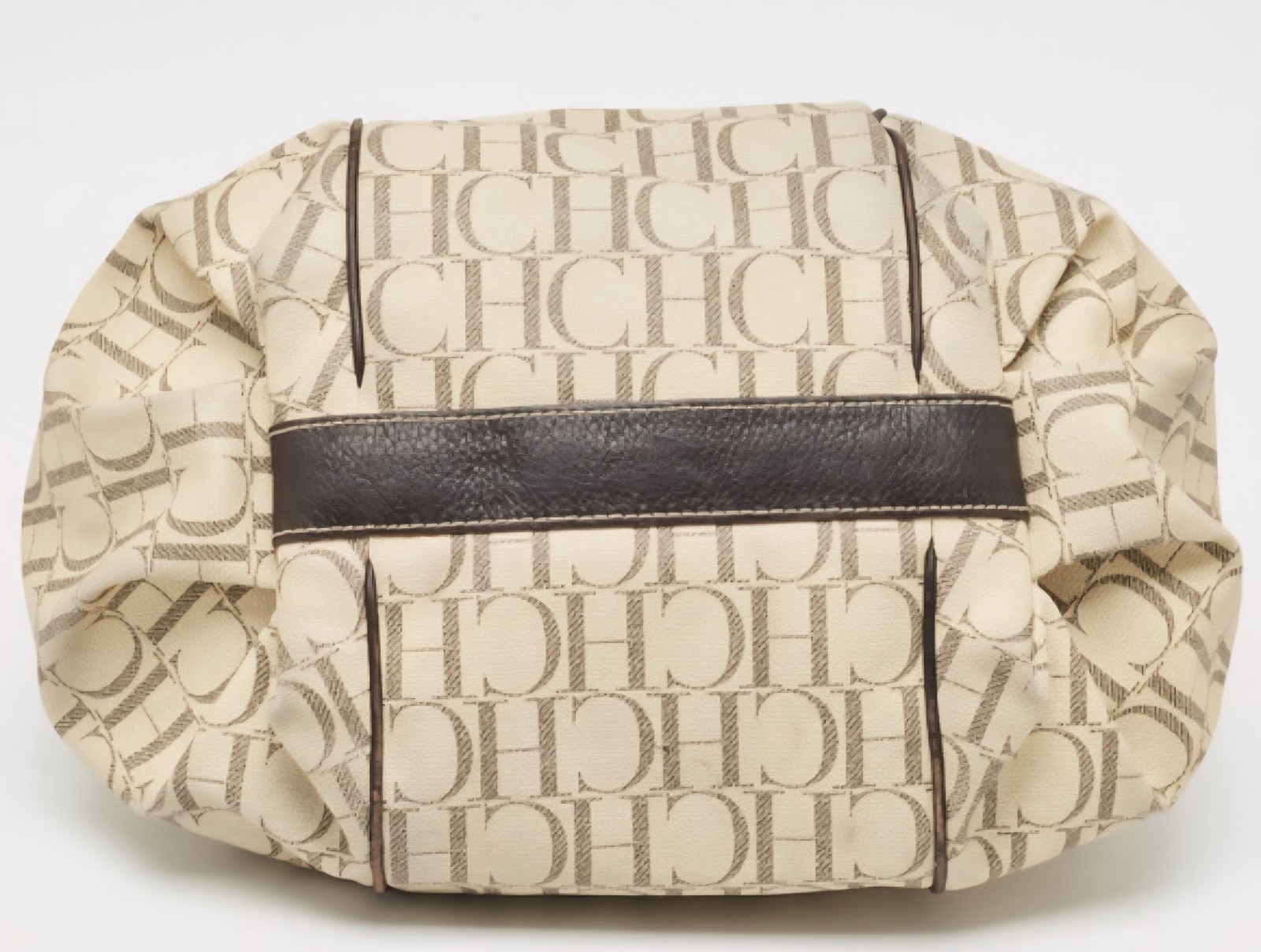 Carolina Herrera Off Cream Brown Monogram Coated Canvas Tote Bag