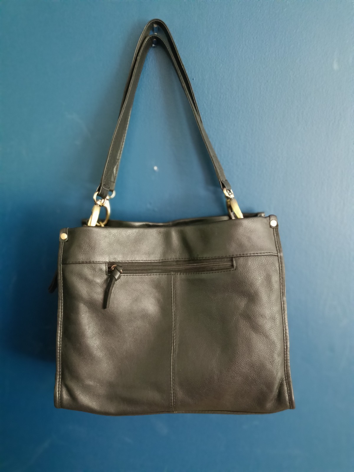 Great Americ Leather Works Shoulder Bag Double Handles Multiple Pockets Black