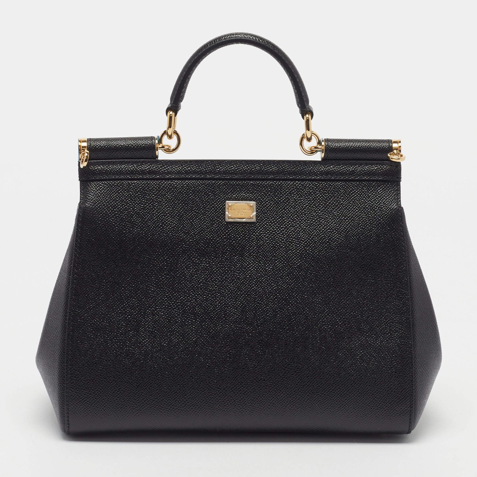 Dolce Gabbana Miss Sicily DG Family Medium Black Leather Top Handle Bag