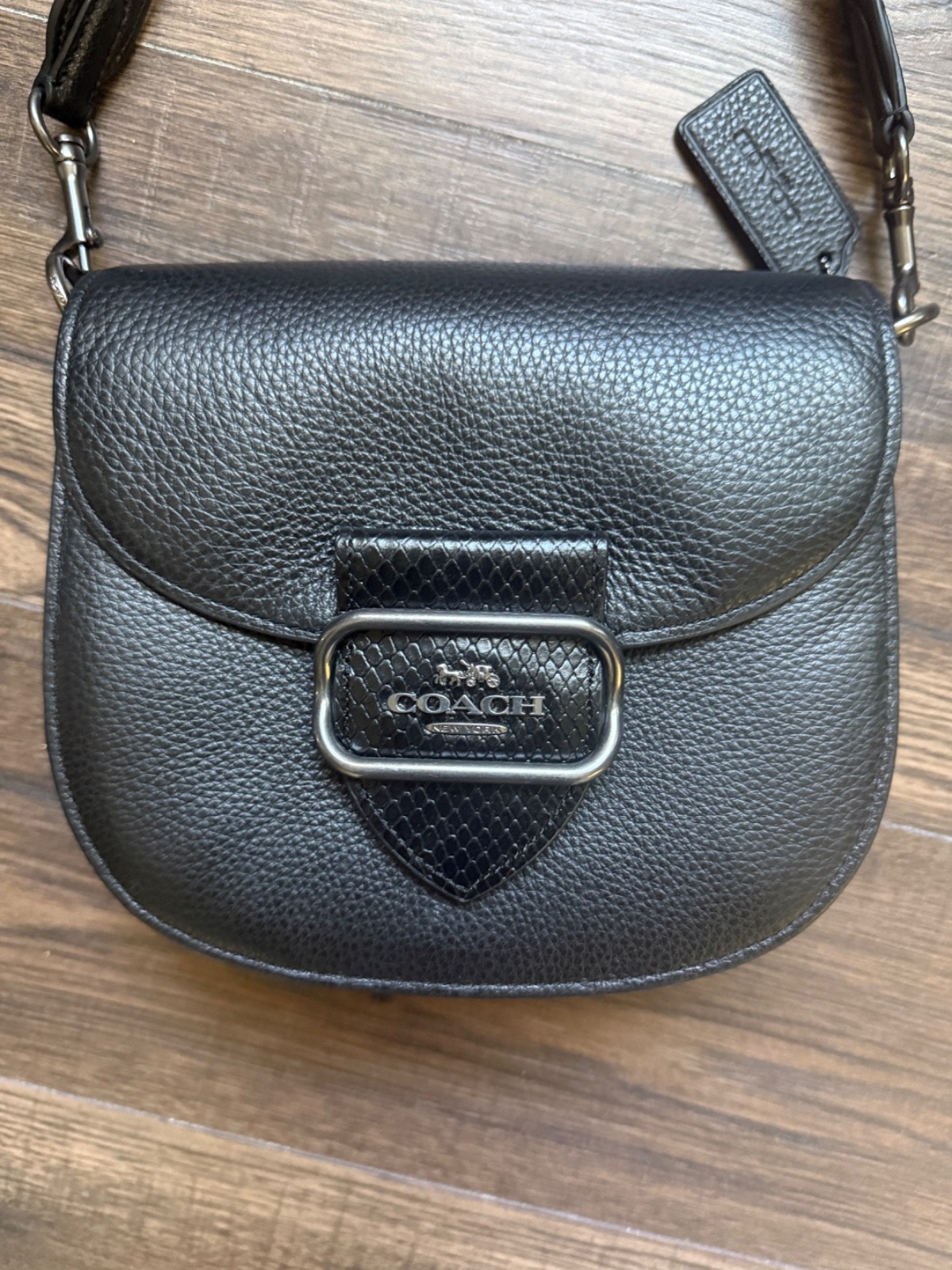 Coach Morgan Saddle Bag CG470 – Black Pebble & Snake-Embossed Leather