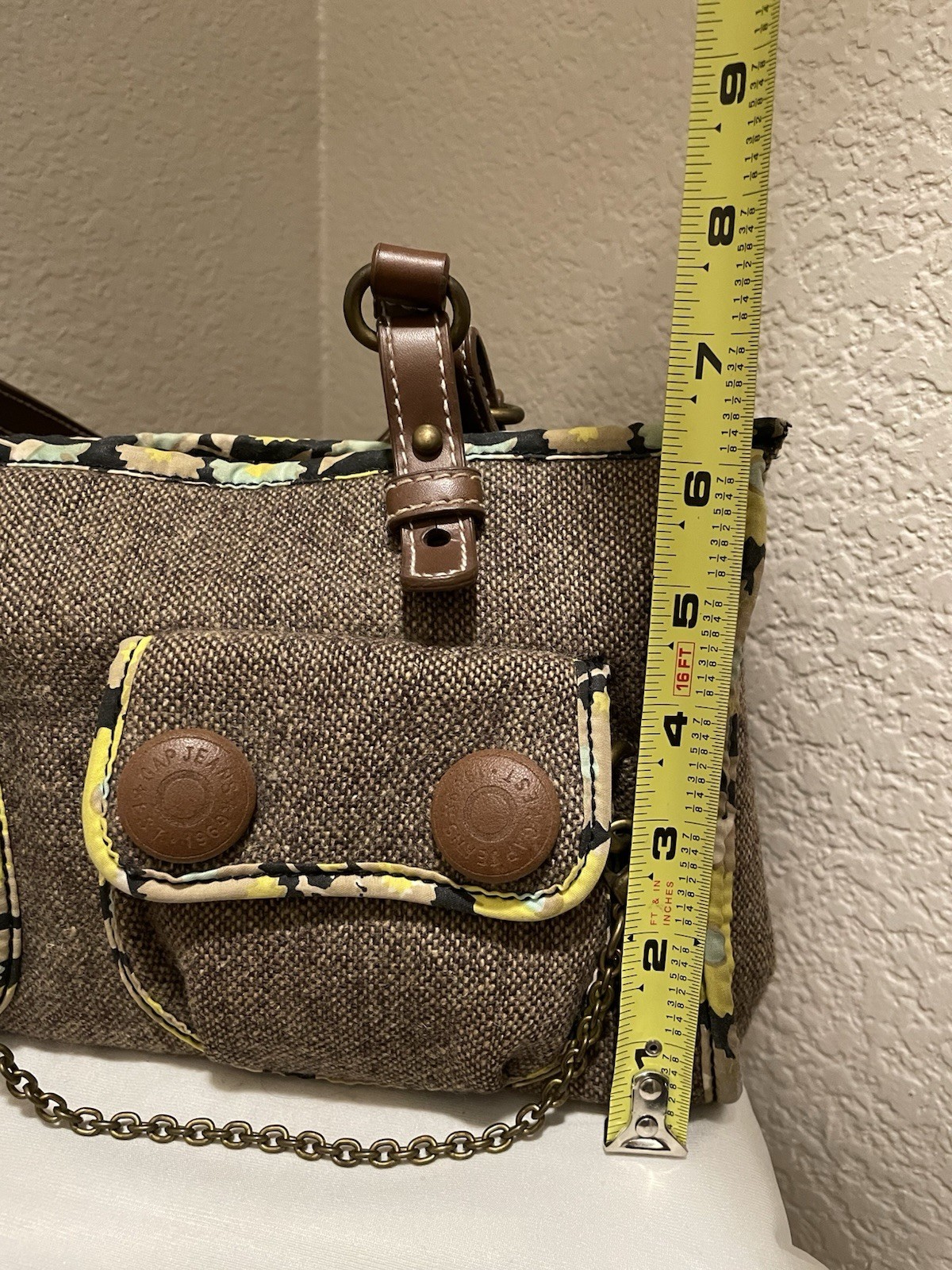 GAP Brown Tweed Vintage Y2K Wool Blend Shoulder Purse Zip Bag Chain And Lock