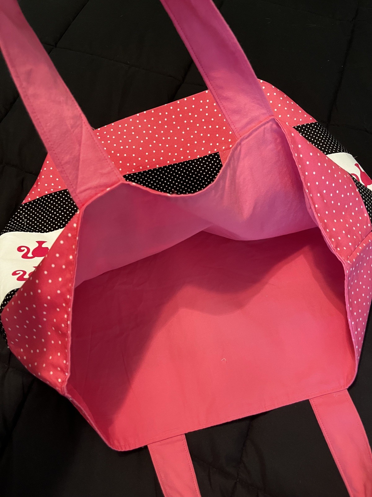 BARBIE NEW Handmade Large Tote bag w/ Barbie ponytail fabric, black, & hot pink