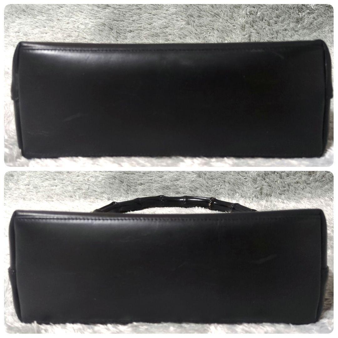 Excellent Condition Pouch GUCCI Bamboo Leather Hardware One Shoulder Bag Black