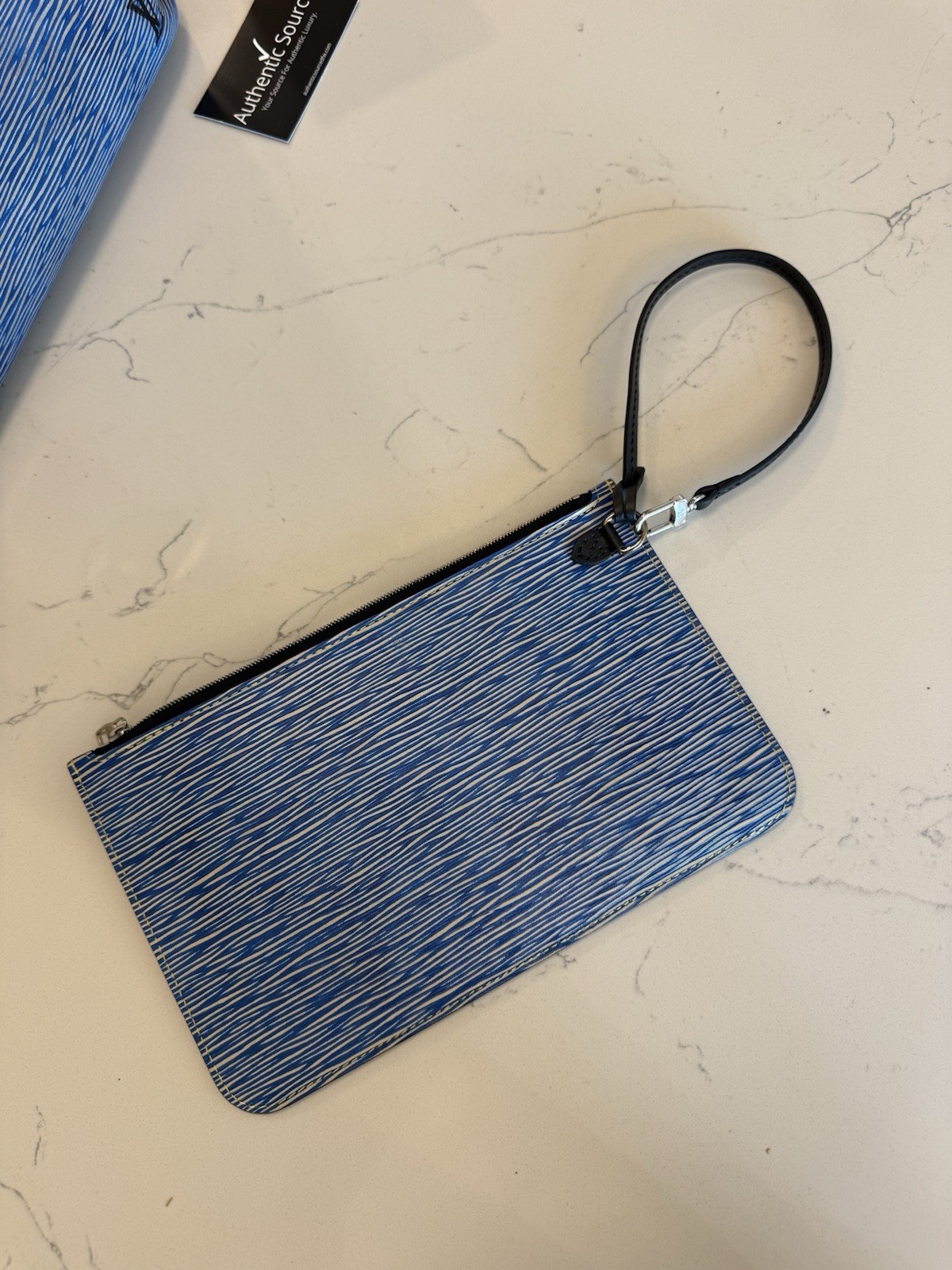 Louis Vuitton Neverfull MM Epi Blue/Black Tote Bag w/ Pouch & Strap