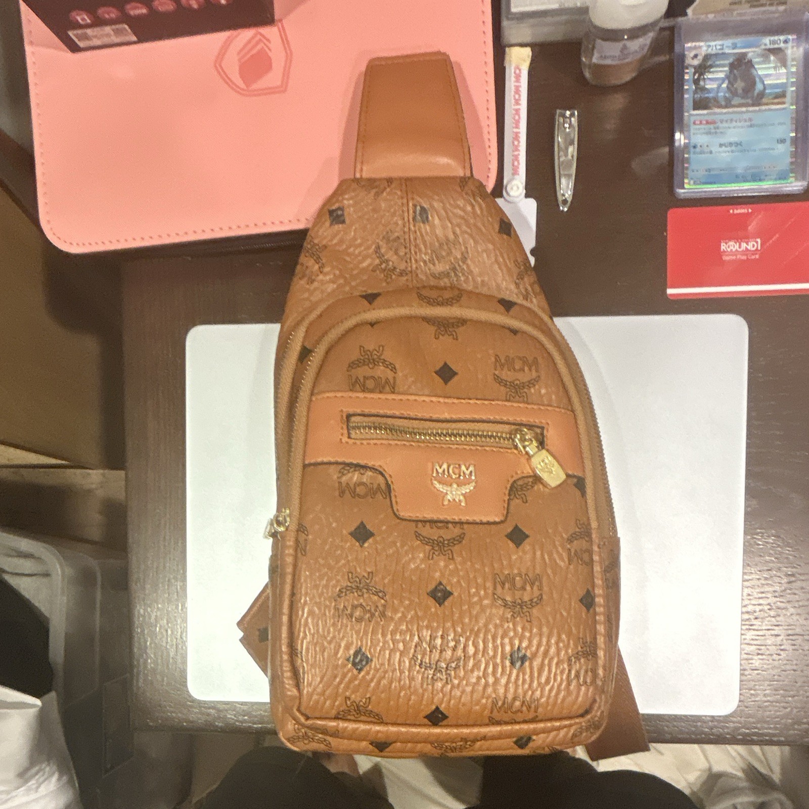 MCM Visetos Cognac Brown Leather Shoulder Bag and Tote