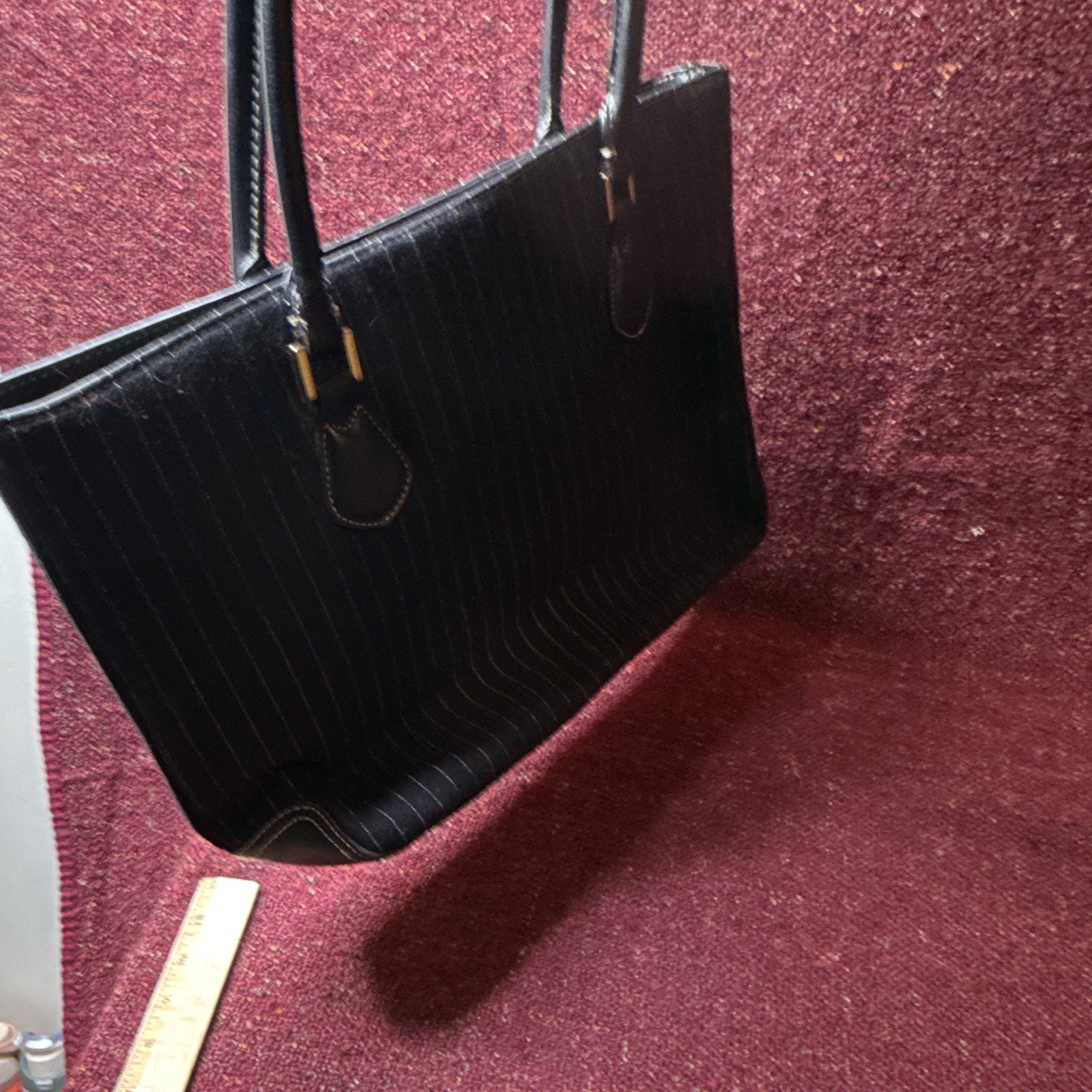 croft & barrow Black Pinstripe Medium Tote Double Handles Magnetic Gold HW
