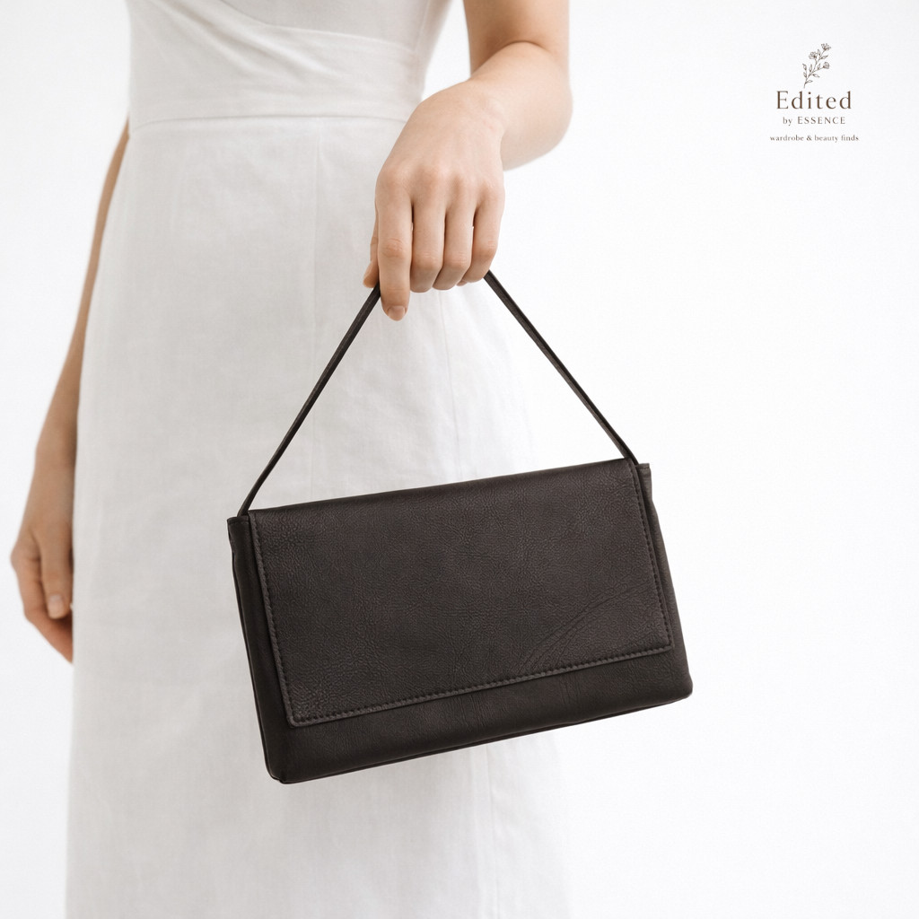 Black Calfskin Minimal Top Handle Bag with dust bag