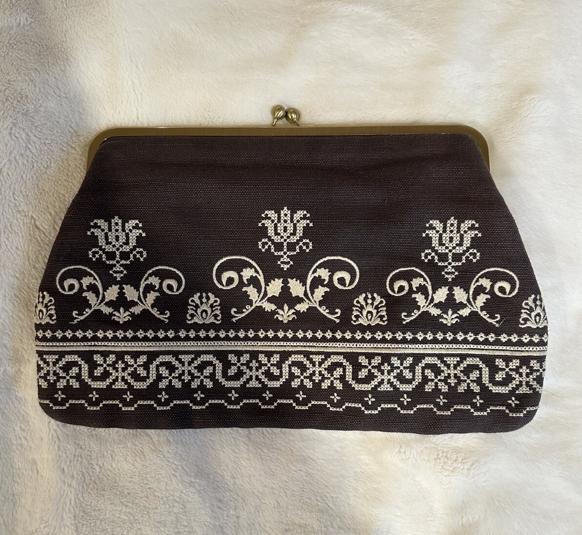 Die Spiegelburg Vintage Gray Embroidered Clutch Purse Handbag German VGC