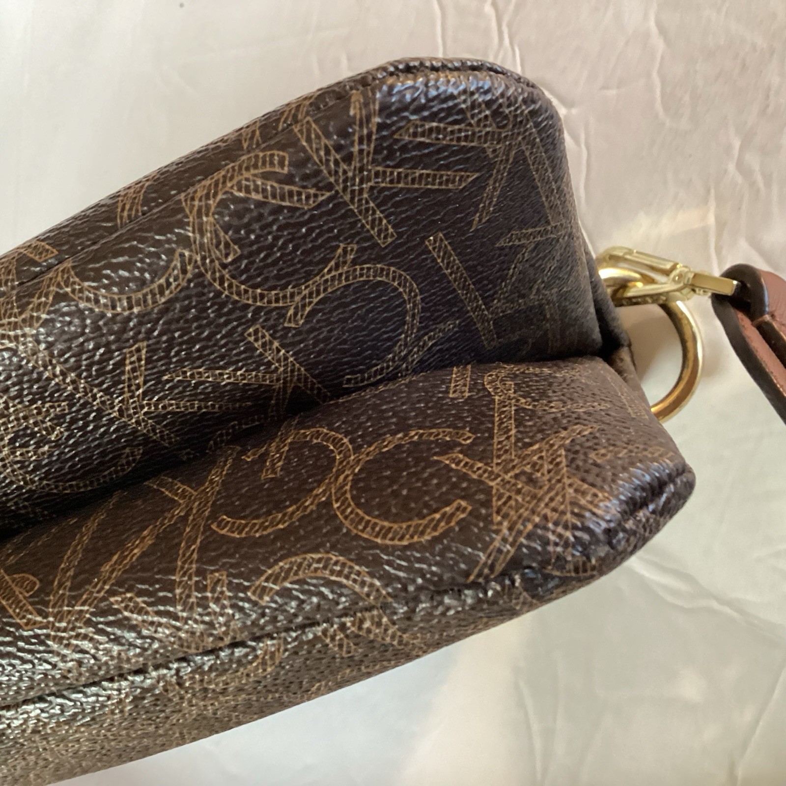 CALVIN KLEIN SHOULDER BAG LOGO PATTERN BRAIDED CHAIN HANDLE