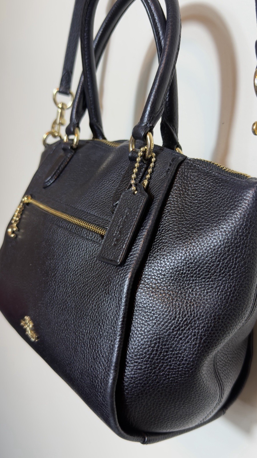 COACH Black Pebbled Leather Elise Satchel Crossbody Shoulder Bag Gold Logo 79316