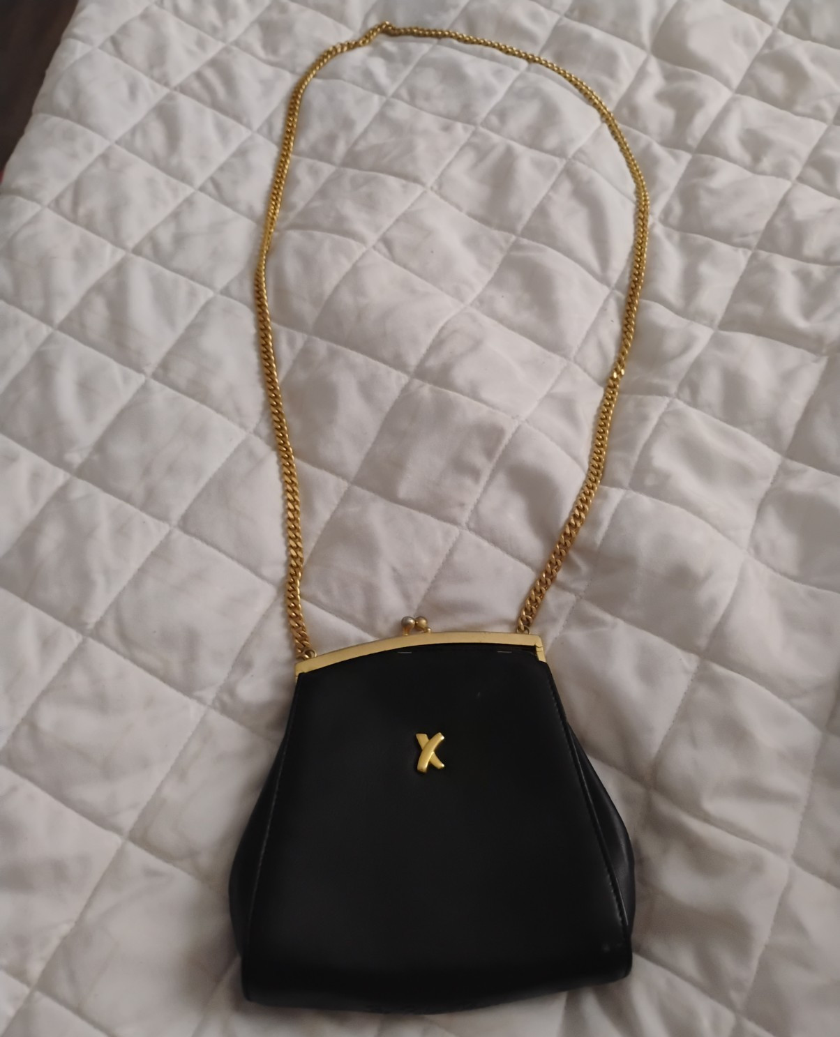 Paloma Picasso Black Logo Evening Shoulder Bag w/ Gold Chain Strap, Clasp