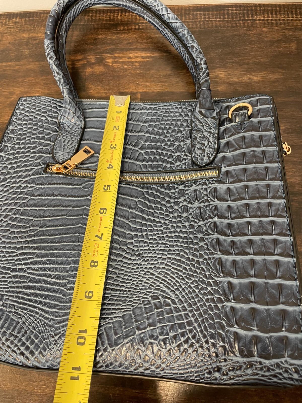 Blue Faux Alligator Skin PVC Purse NWOT W/ Strap 11.25″