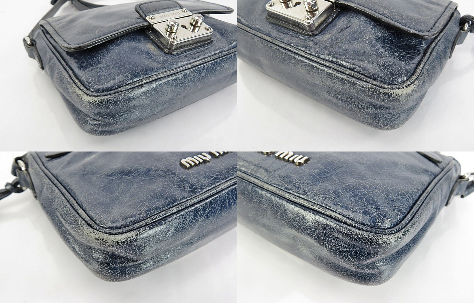 Authentic MIU MIU Blue Leather Shoulder Crossbody Bag Purse #61803