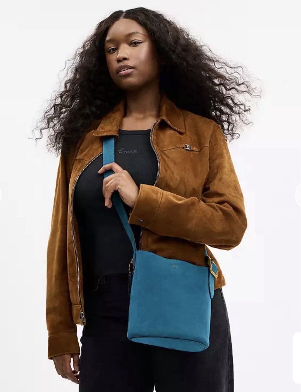 NWT COACH Sealed Bleecker Bucket Bag 21 X-body Brass/Sea Blue Suede CCW84 +Pouch