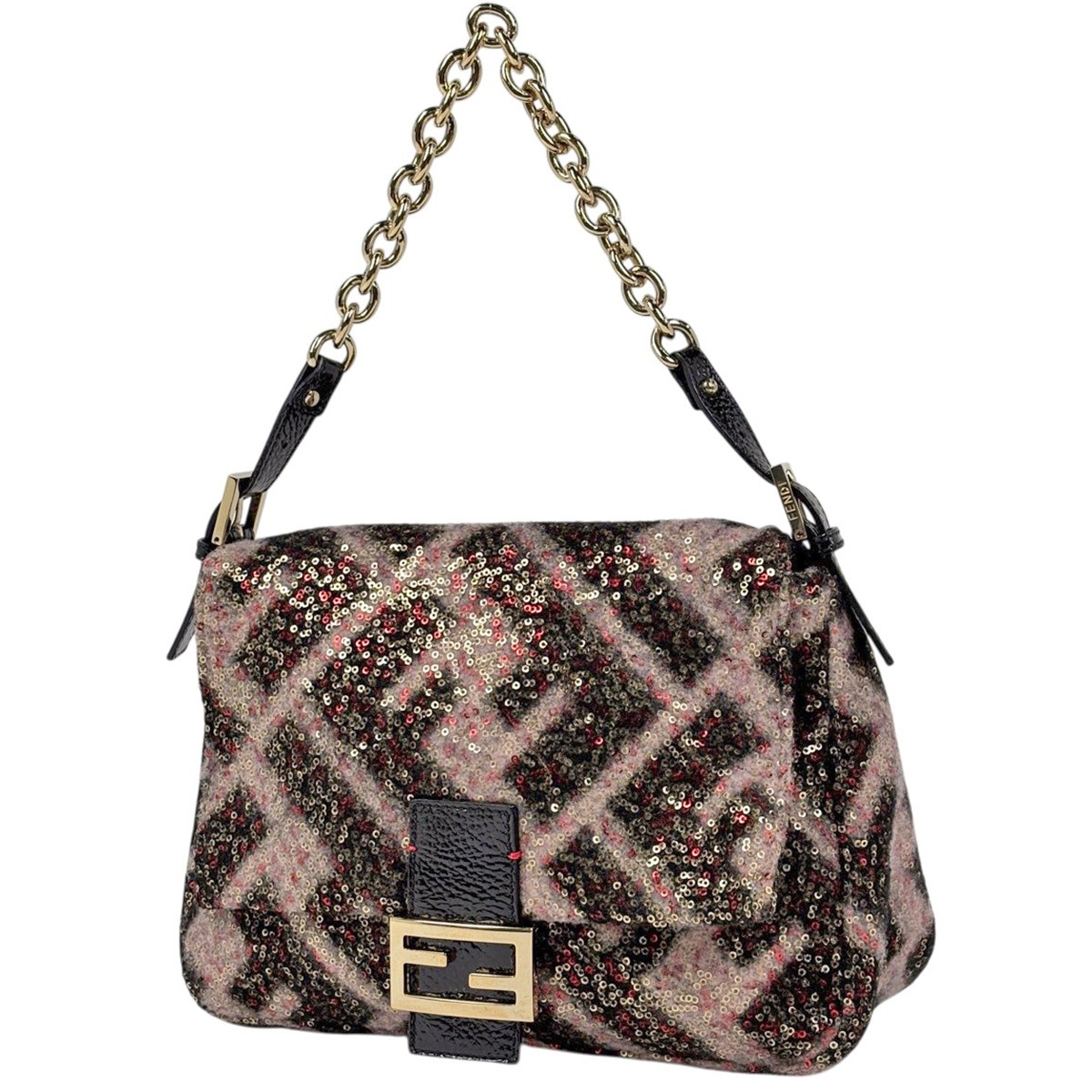 FENDI Zucca Pattern Mamma Bucket Sequin One shoulder Shoulder Bag wool Pink …