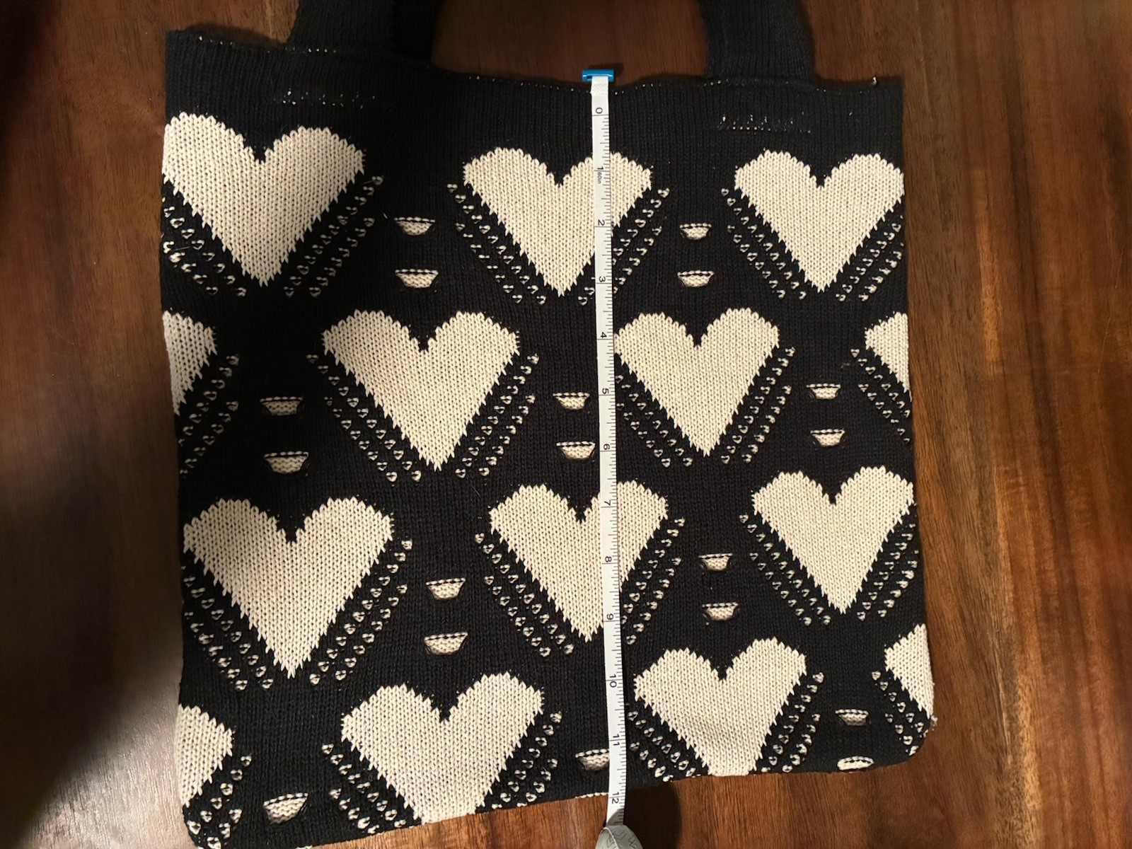 Black And White With Hearts Crochet Tote Shoulder Bag New Without Tags