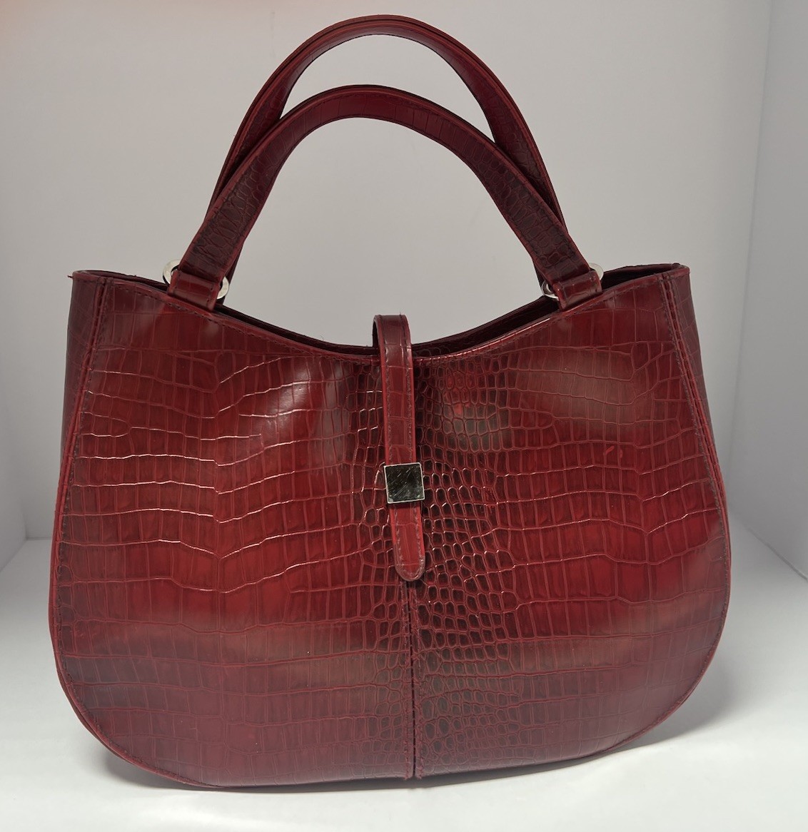 VTG Rolfs Oxblood Red Croc Embossed Structured Handbag Faux Leather Purse Y2K￼