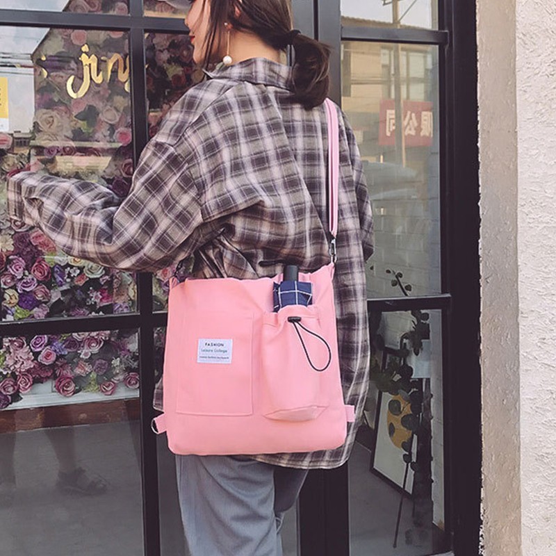 Harajuku Canvas Backpack Women Cute School Bag Korean Preppy Tote Shoulder Bag