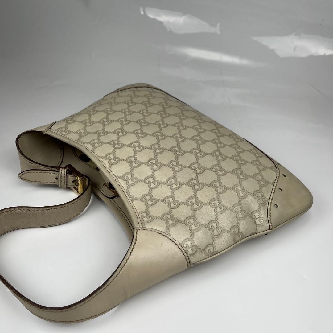 GUCCI Horsebit GG Guccissima Leather Shoulder Bag White Vintage Auth