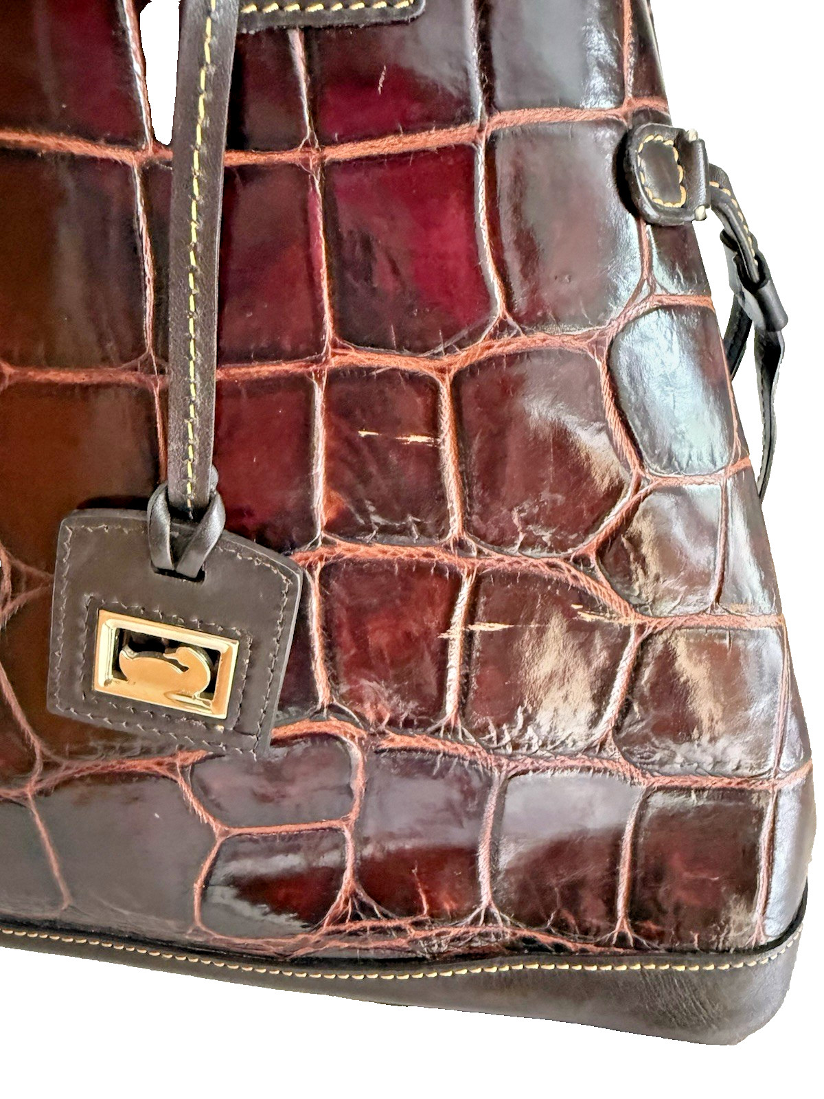 Vintage Dooney & Bourke Crocodile Embossed Burgundy Shoulder Strap + Accessories
