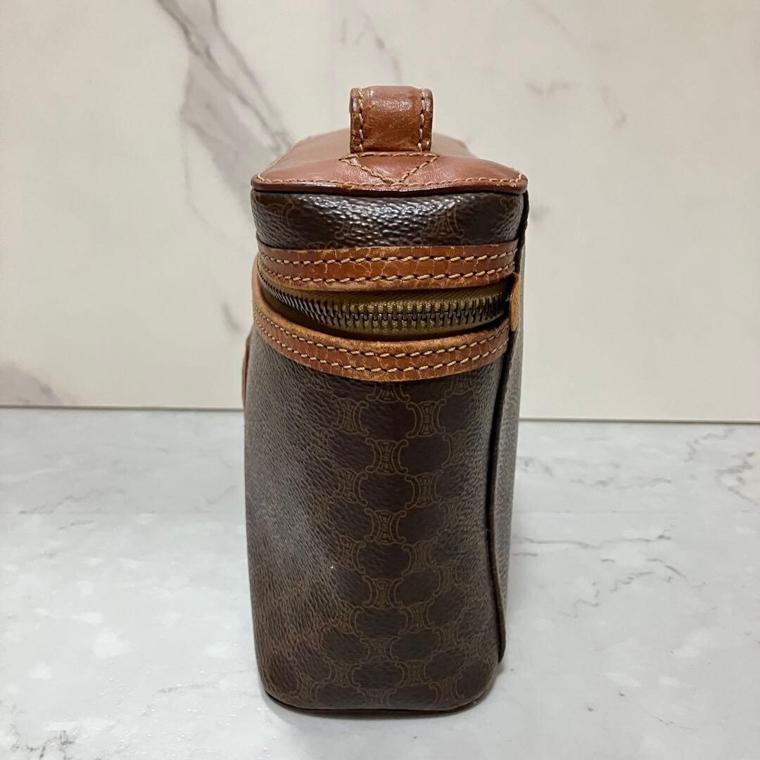 Celine Macadam Triomphe Vanity Bag Brown Monogram PVC Leather Top Handle Italy
