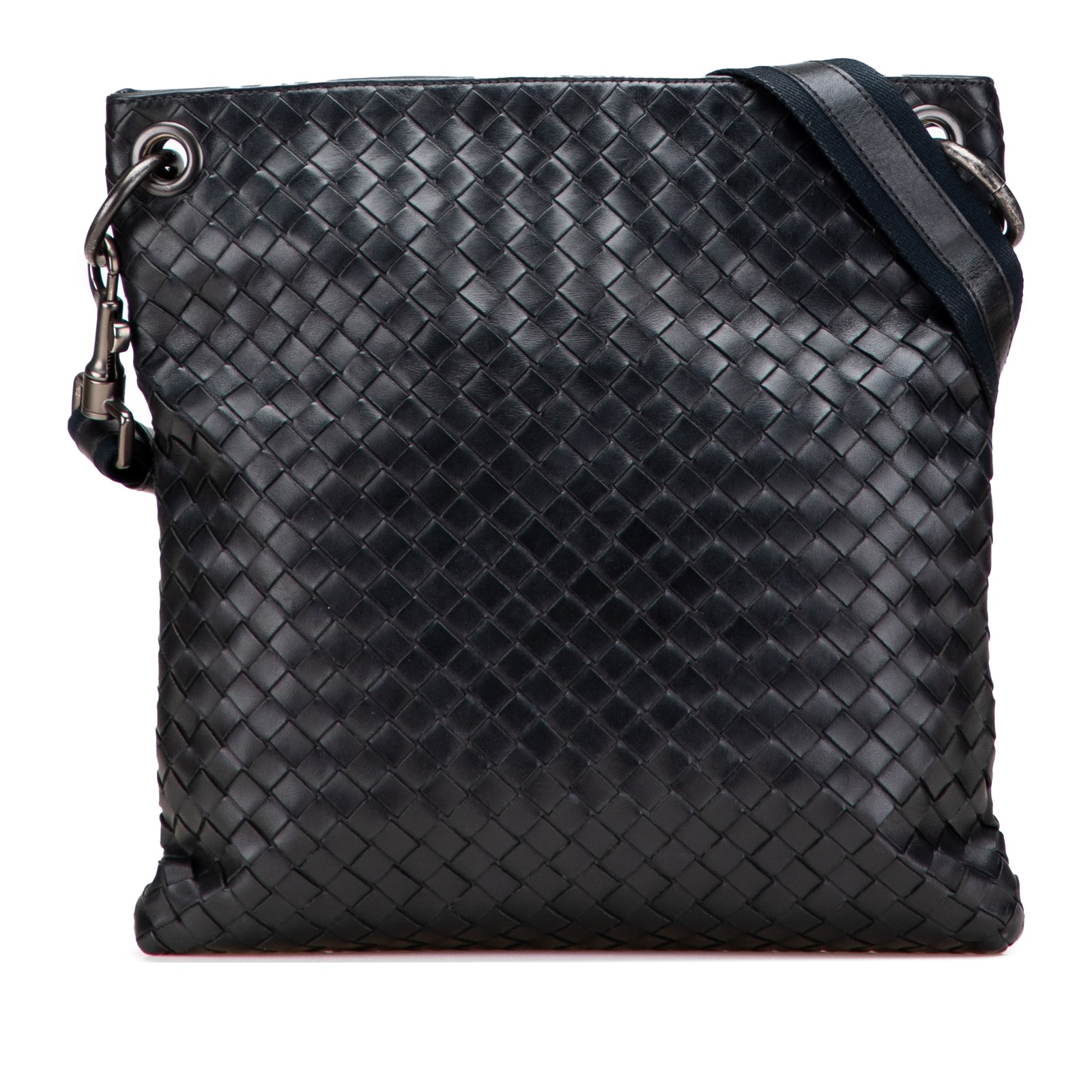 Authenticated Bottega Veneta Nappa Intrecciato VN Crossbody Black Leather Bag