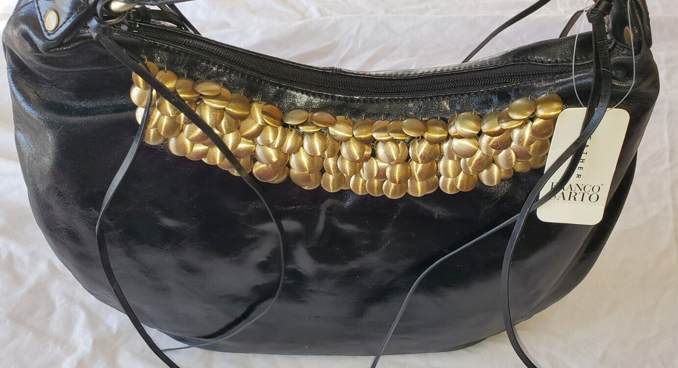 Franco Sarto Leather Shoulder Purse Large Black Gypsy Queen Style F2421N $148
