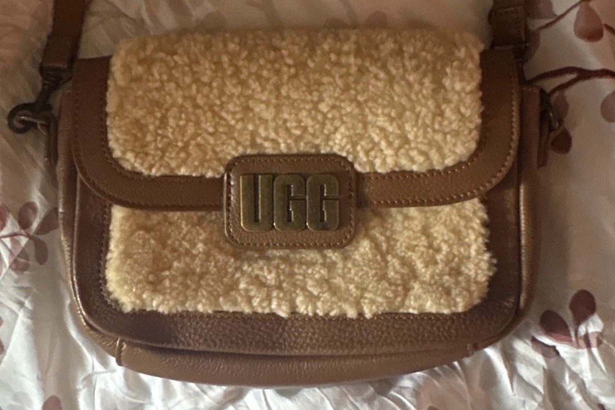 UGG Small Crossbody Bag Magnetic Flap Brown/Beige Gold Hardware w/ Dust Bag