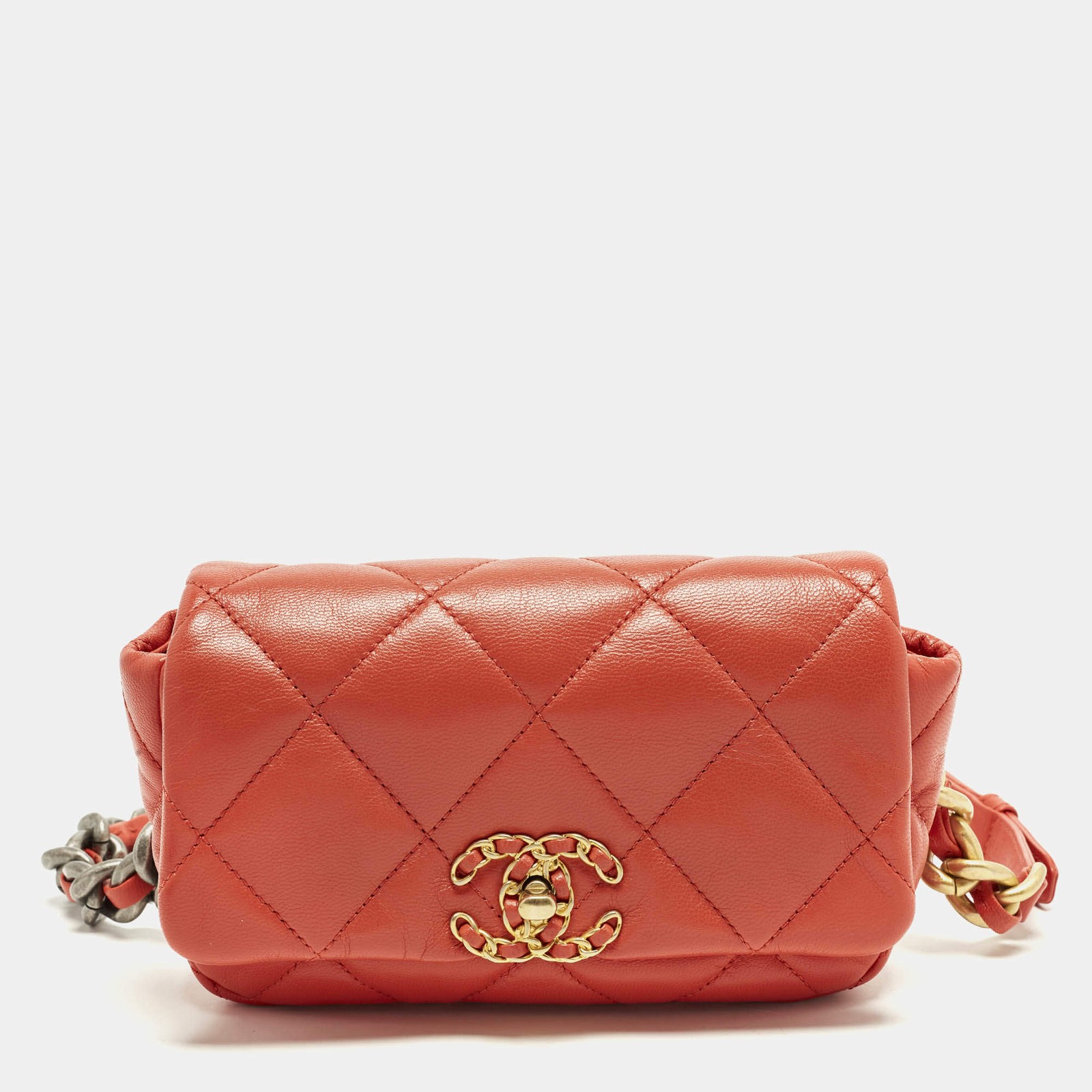 Chanel 19 Orange Quilted Leather Belt Bag