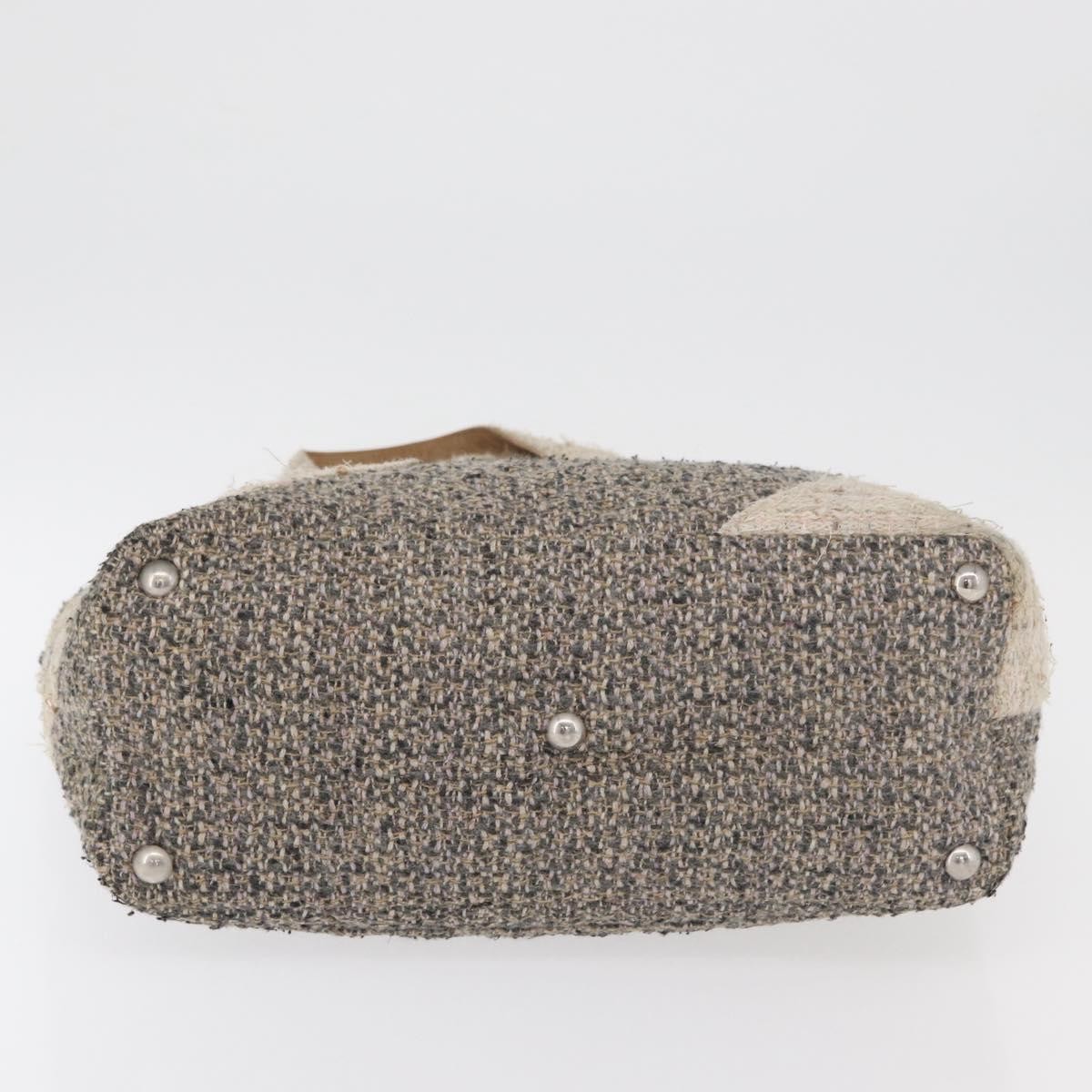 CHANEL Cambon Line Tote Bag Tweed Gray Silver CC Auth mr2380A