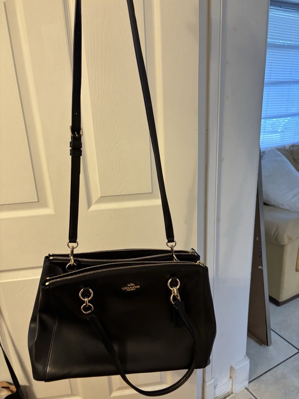 Coach Christy carryall leather, tote, satchel, crossbody, gold, hardware, strap