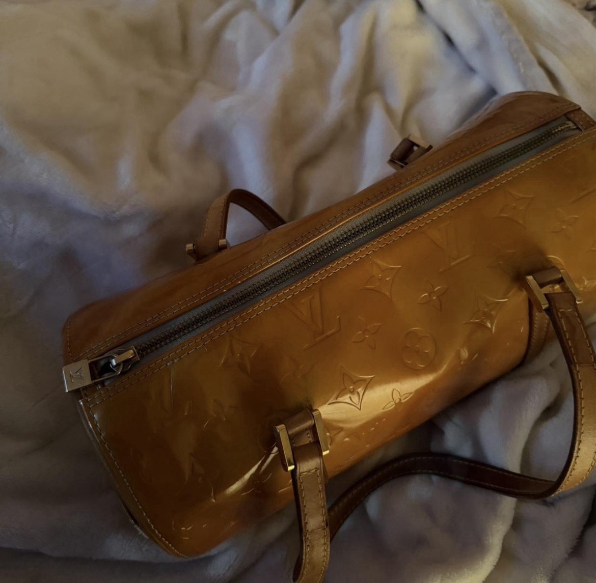 Louis Vuitton Vernis Monogram Bedford Cylinder Zip Shoulder Bag Brown Gold