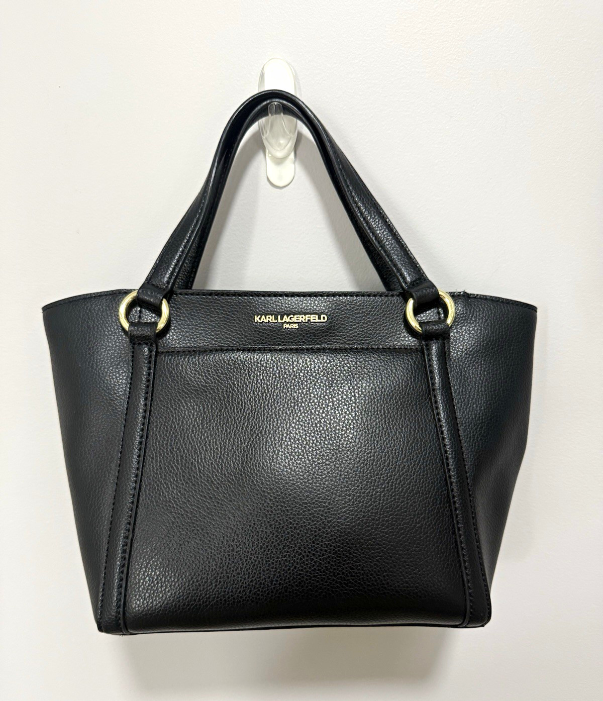 Karl Lagerfeld Women’s Black Pebbled Satchel Top Handle Detachable Strap Zip