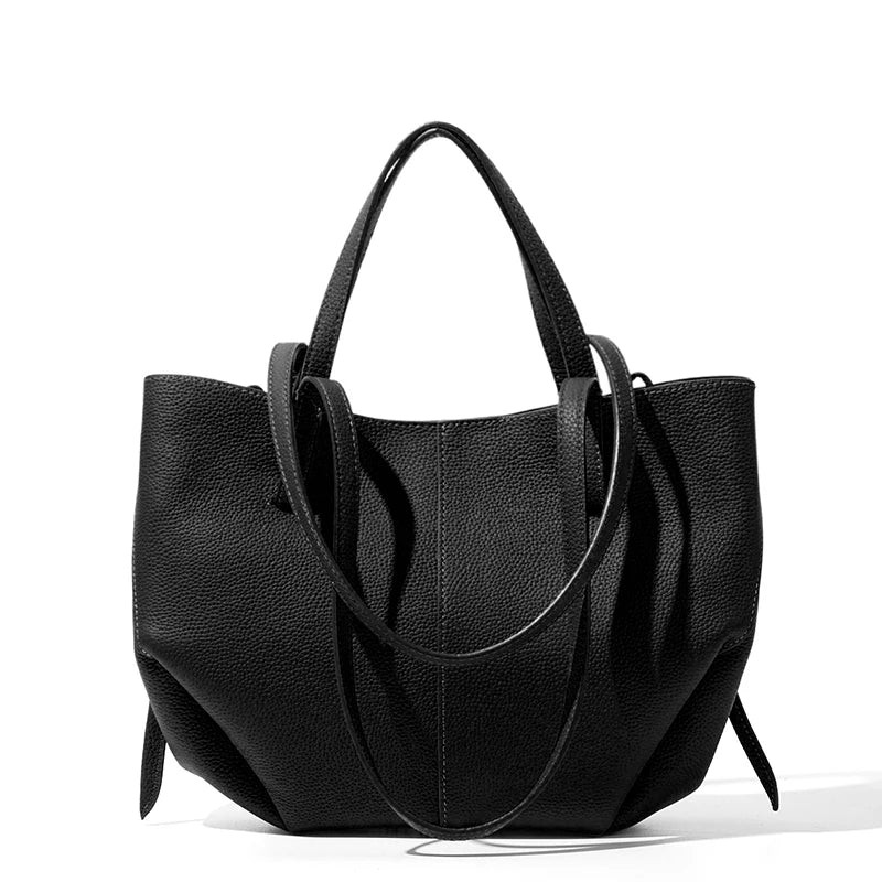 Top-Grain Cowhide Leather Large-Capacity Women’s Tote Bag, Versatile Minimalist
