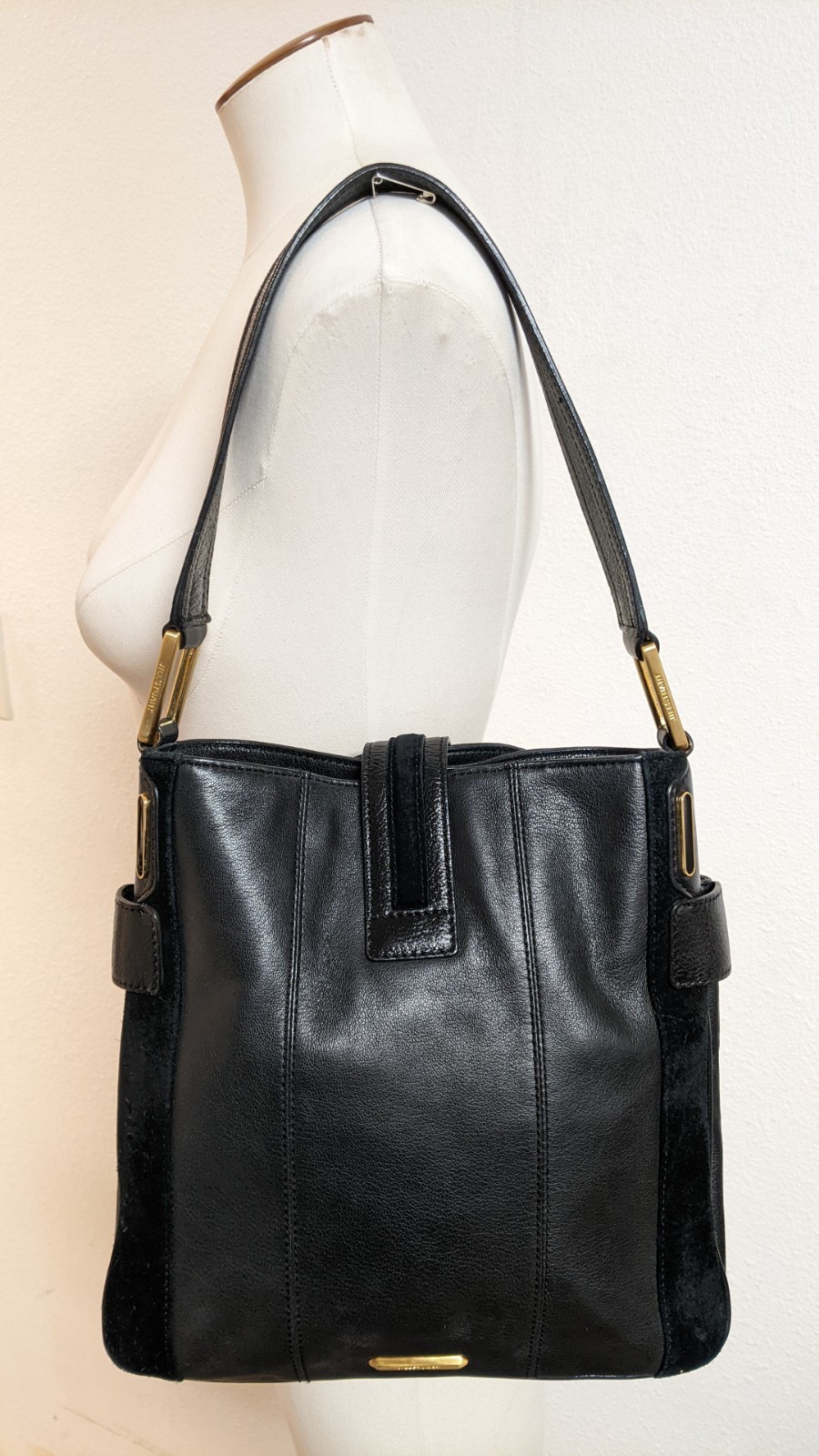 Jill Stuart Black Pebbled Leather & Suede Shoulder Handbag/Purse GORGEOUS!