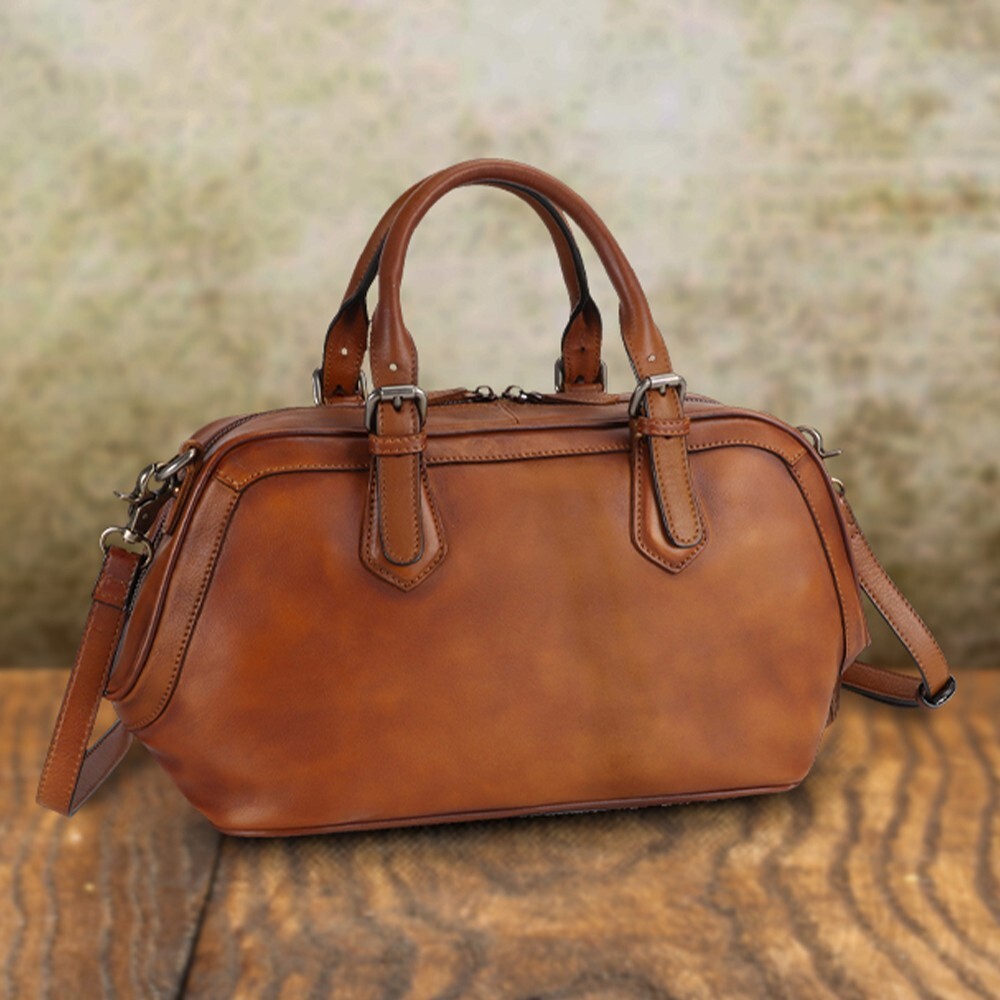 Genuine Leather Bags for Women Top Handle Handmade Handbag Retro Crossbody Purse