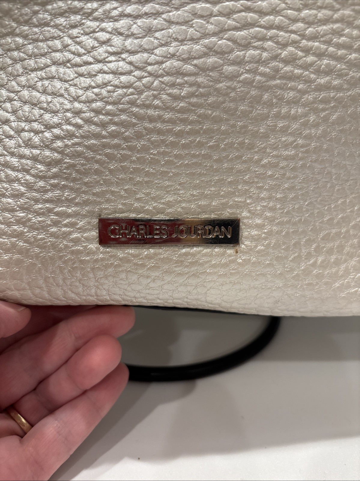 Charles Jourdan Handbag White Pebble Leather Handbag