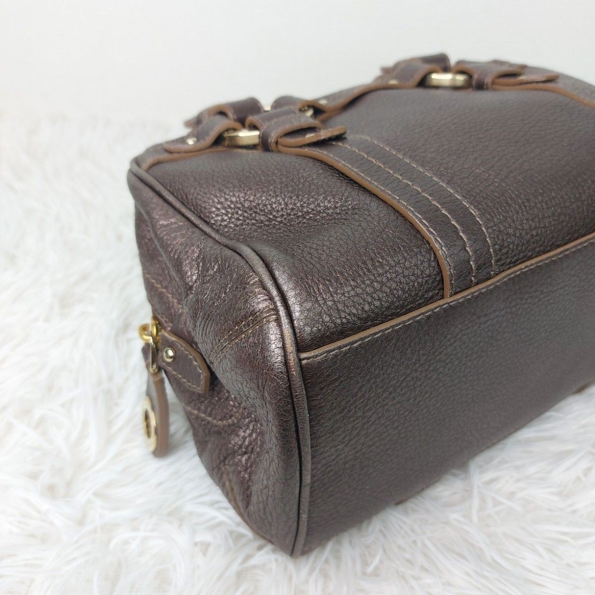 BALLY Mini Boston Bag Handbag Leather Grain Leather Brown Gold Hardware Y2K Fri